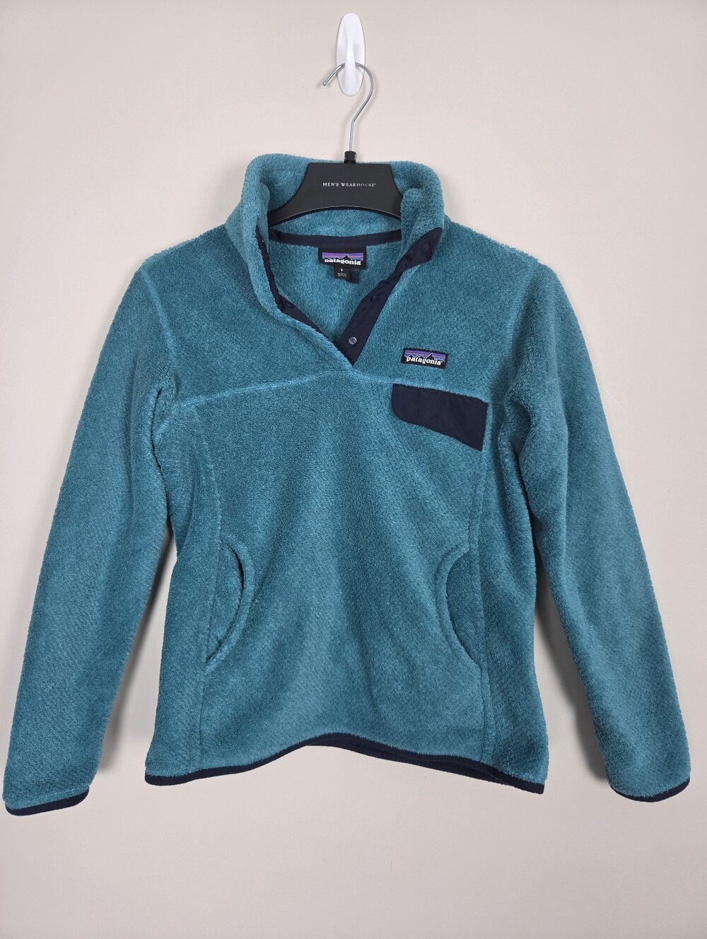 Patagonia Re-Tool Snap-T Fleece Pullover Womens Small Teal Blue Mock Neck Snap